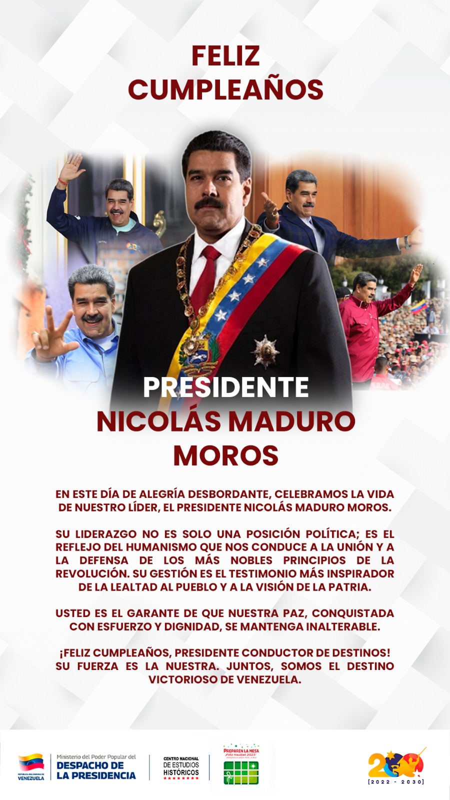 EL CNEH FELICITA AL PRESIDENTE NICOLÁS MADURO POR SU CUMPLEAÑOS
