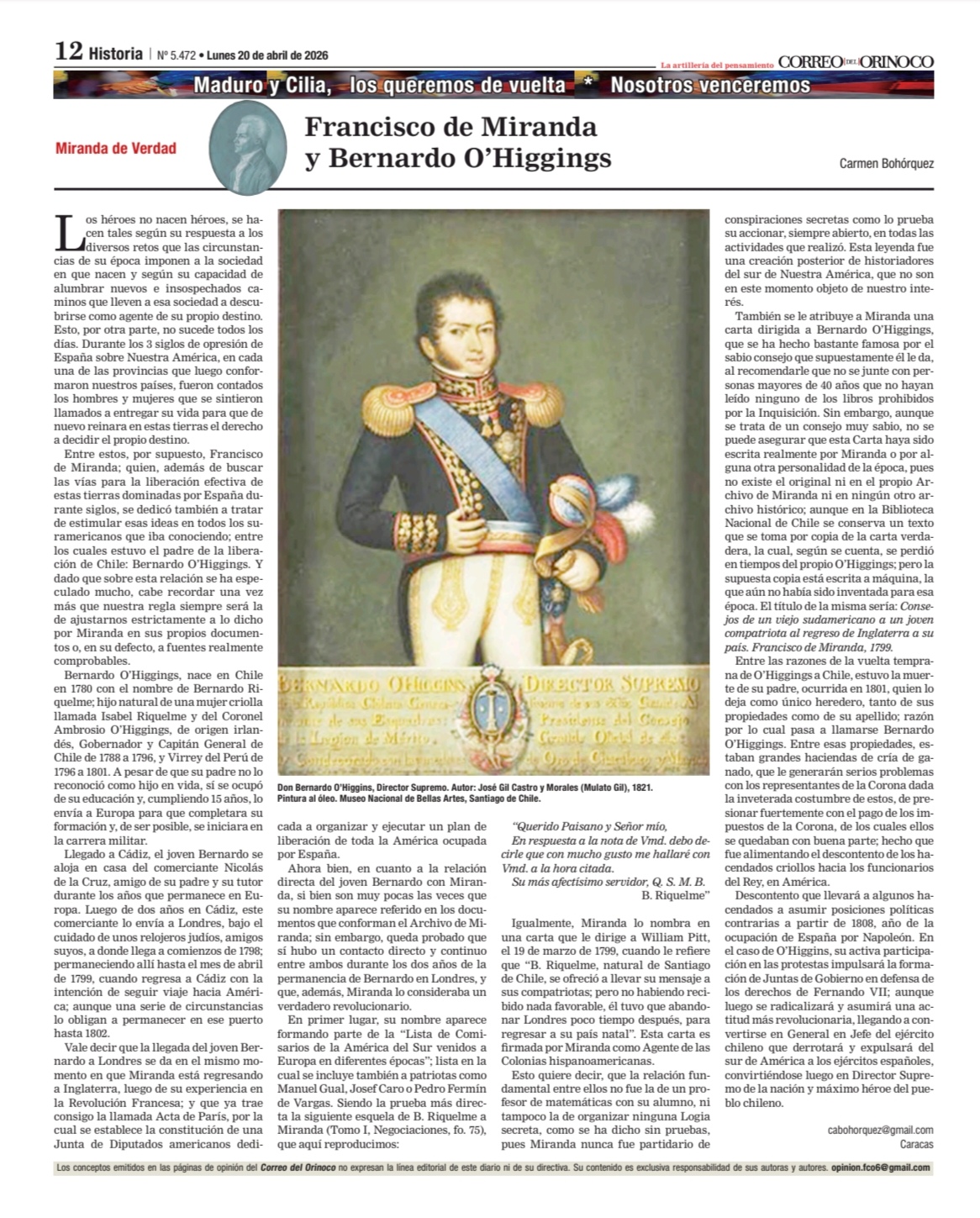 Francisco de Miranda y Bernardo O’Higgins – Carmen Bohórquez