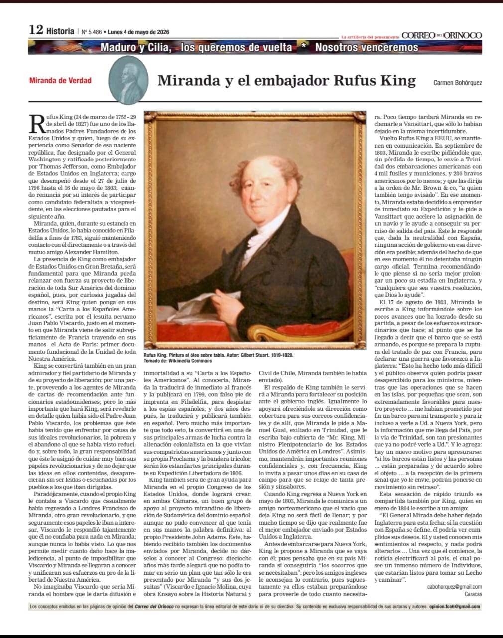 MIRANDA Y EL EMBAJADOR RUFUS KING – CARMEN BOHÓRQUEZ