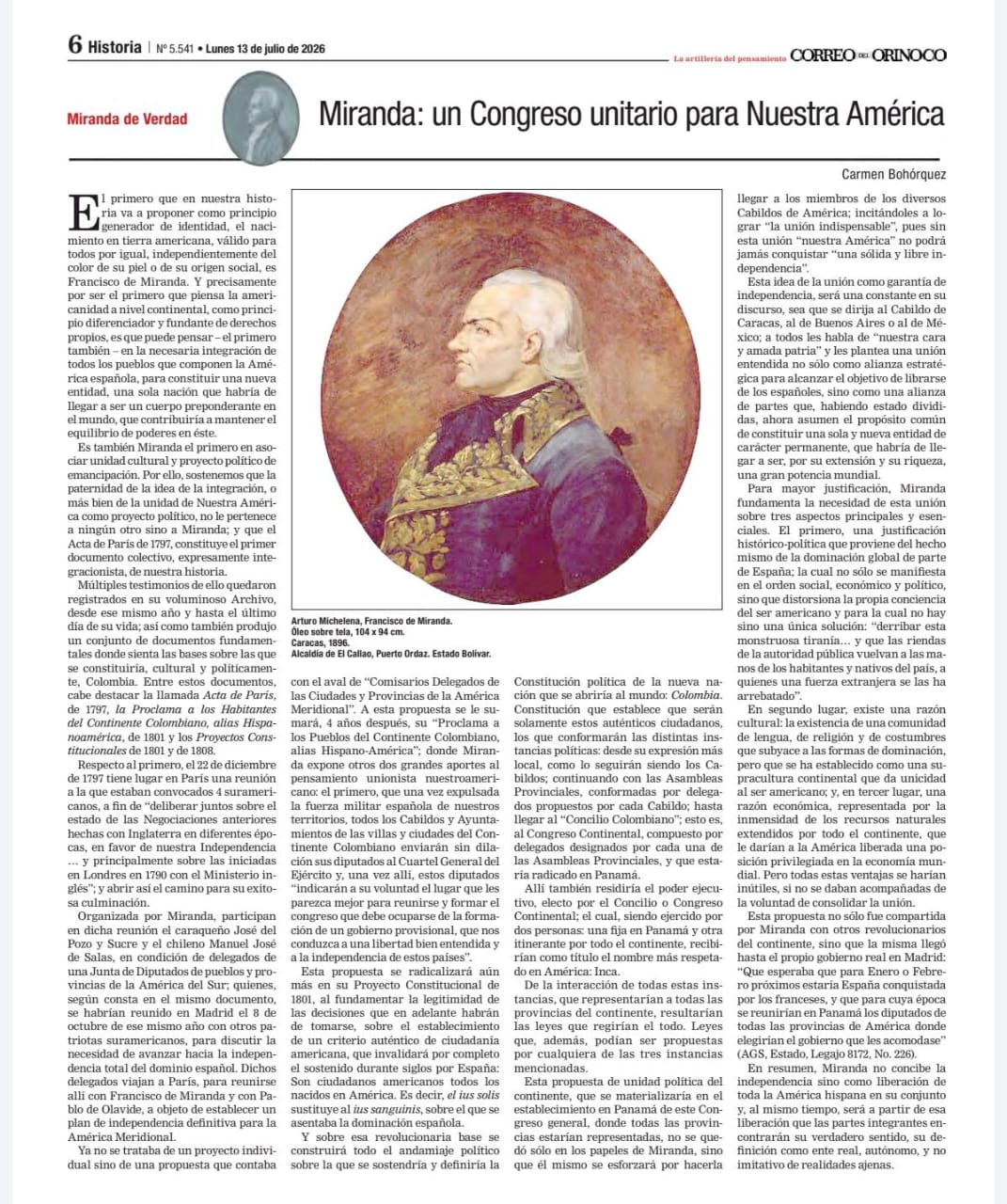 Miranda: Un Congreso unitario para Nuestra América – Carmen Bohórquez