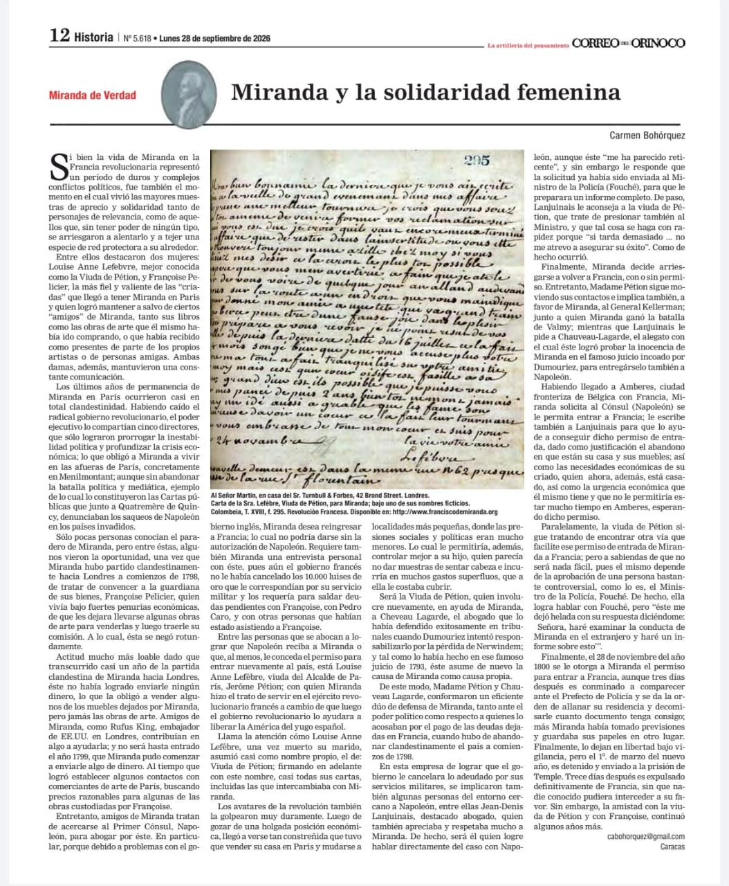 Miranda y la solidaridad femenina – Carmen Bohórquez
